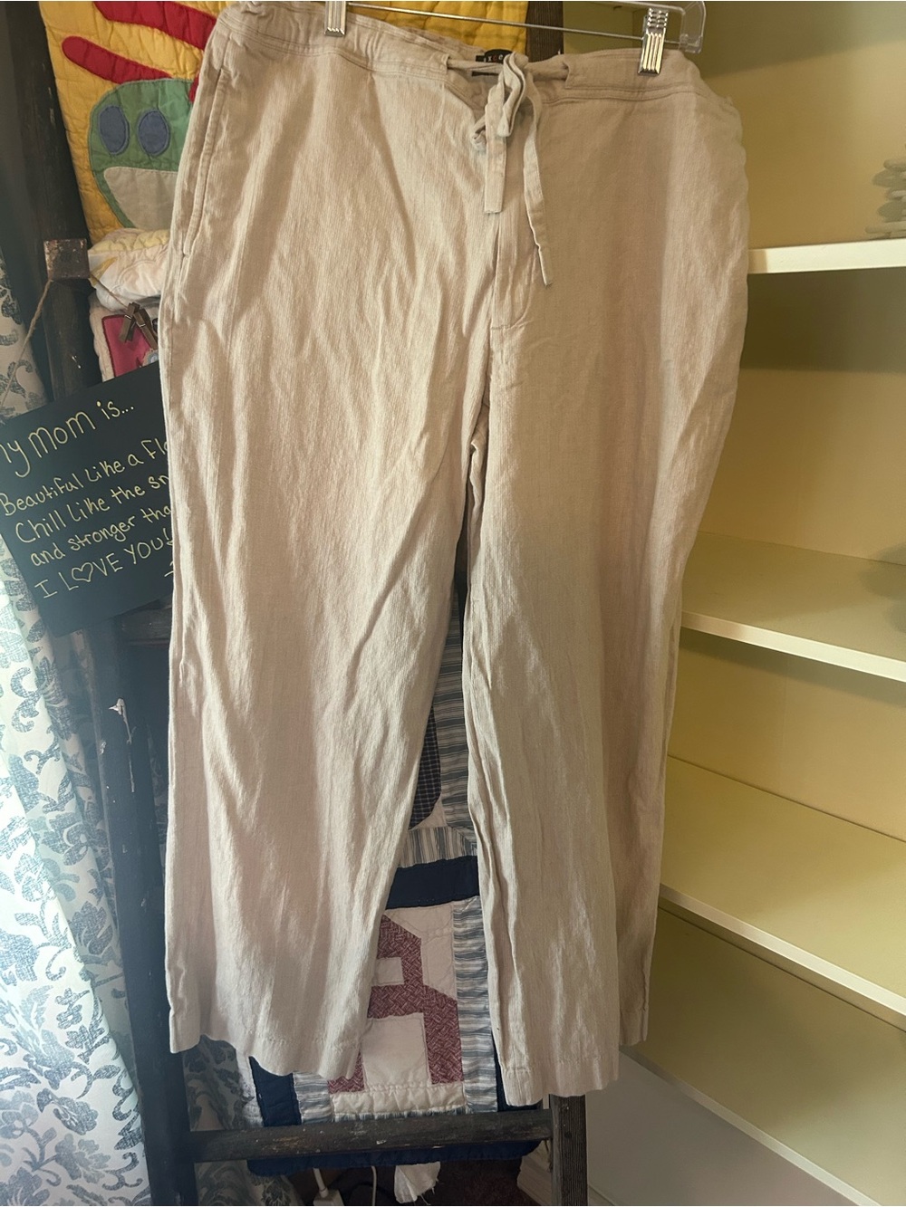 Axcess Women's Light Beige Wide Leg Drawstring Pants